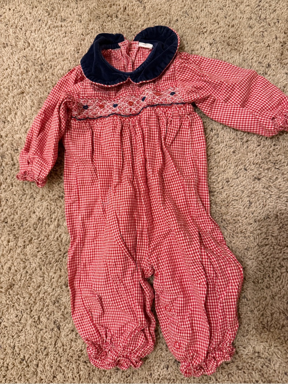 Vintage smocked Valentine’s Day red gingham outfit